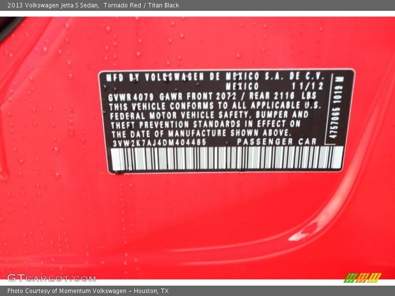 Tornado Red / Titan Black 2013 Volkswagen Jetta S Sedan