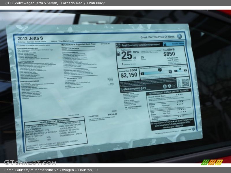 Tornado Red / Titan Black 2013 Volkswagen Jetta S Sedan