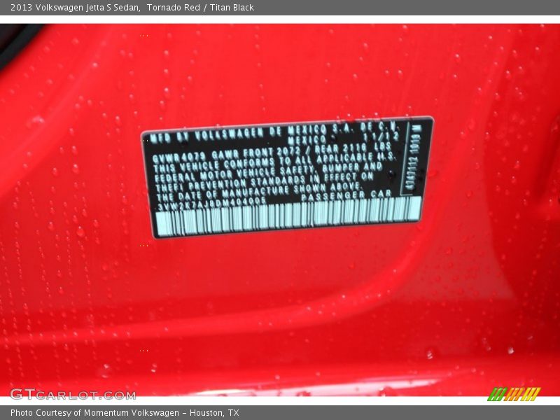 Tornado Red / Titan Black 2013 Volkswagen Jetta S Sedan