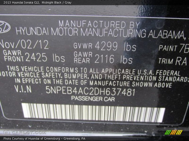 Midnight Black / Gray 2013 Hyundai Sonata GLS