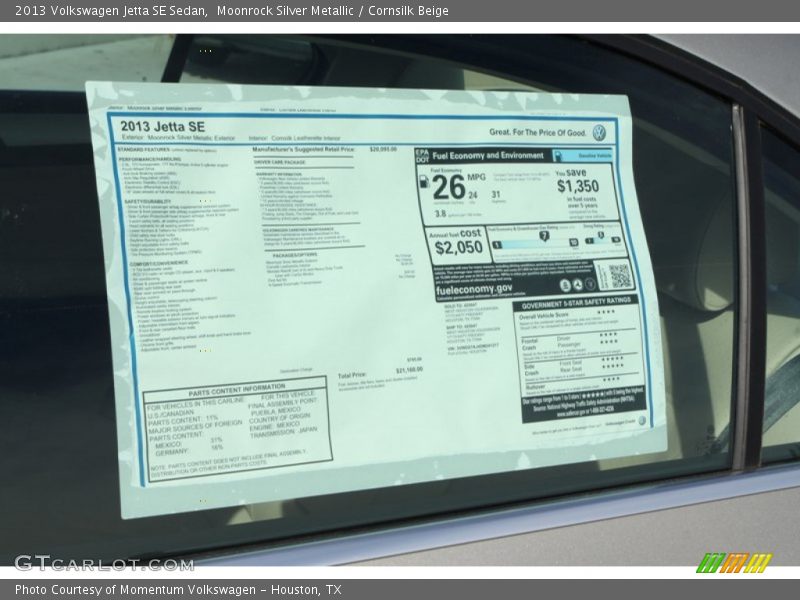 Moonrock Silver Metallic / Cornsilk Beige 2013 Volkswagen Jetta SE Sedan