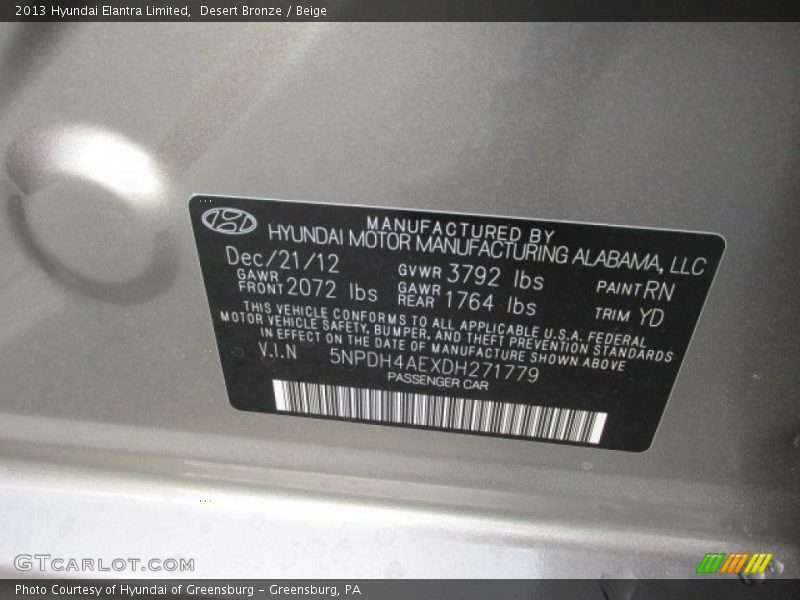 Desert Bronze / Beige 2013 Hyundai Elantra Limited