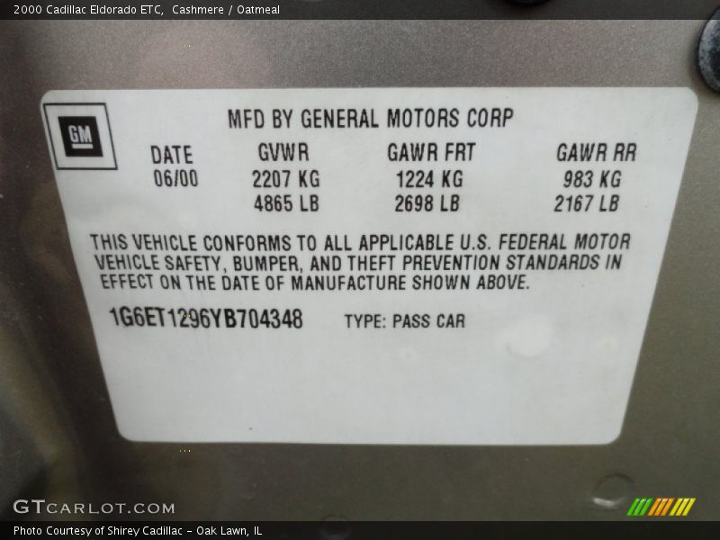 Cashmere / Oatmeal 2000 Cadillac Eldorado ETC