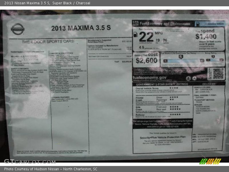  2013 Maxima 3.5 S Window Sticker