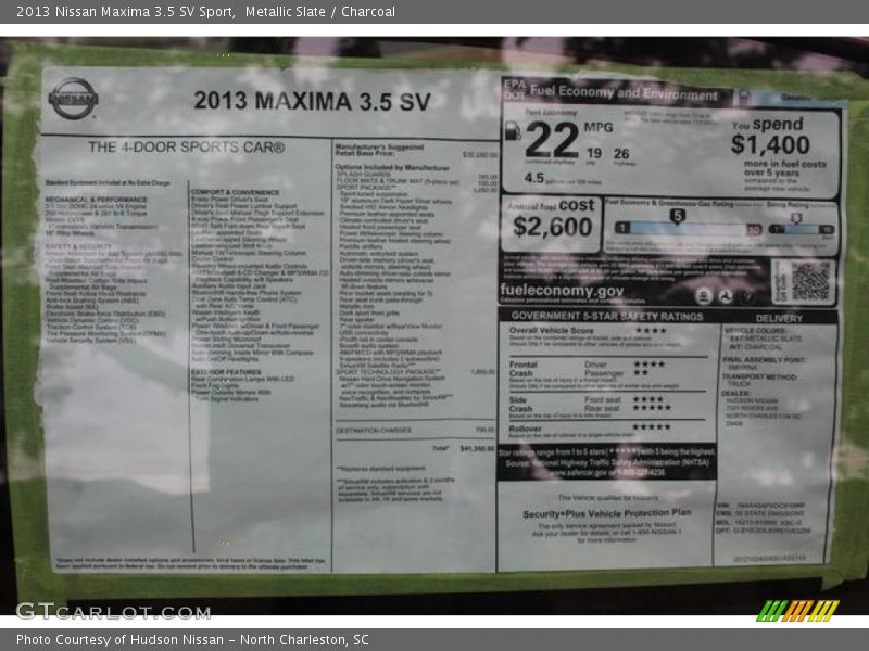  2013 Maxima 3.5 SV Sport Window Sticker