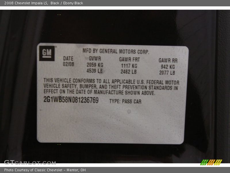 Black / Ebony Black 2008 Chevrolet Impala LS