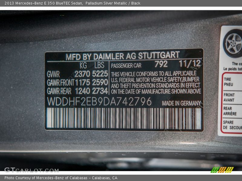 Palladium Silver Metallic / Black 2013 Mercedes-Benz E 350 BlueTEC Sedan