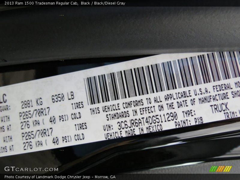 Black / Black/Diesel Gray 2013 Ram 1500 Tradesman Regular Cab