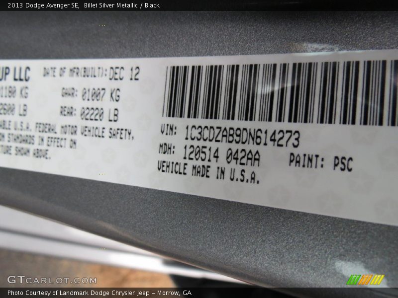 Billet Silver Metallic / Black 2013 Dodge Avenger SE