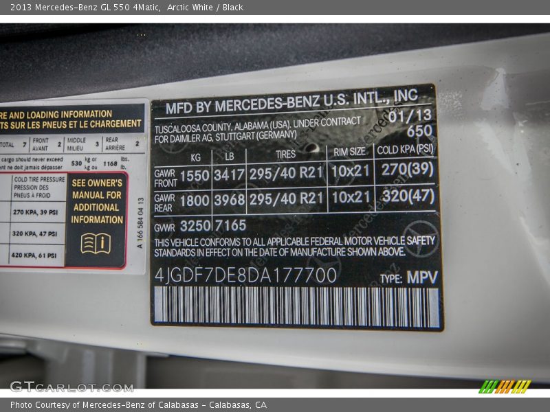 Arctic White / Black 2013 Mercedes-Benz GL 550 4Matic