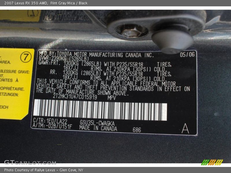 Flint Gray Mica / Black 2007 Lexus RX 350 AWD