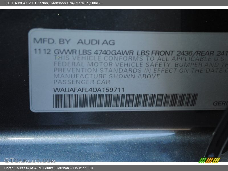Monsoon Gray Metallic / Black 2013 Audi A4 2.0T Sedan