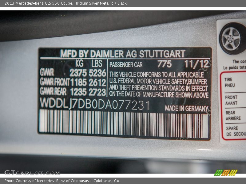 Iridium Silver Metallic / Black 2013 Mercedes-Benz CLS 550 Coupe