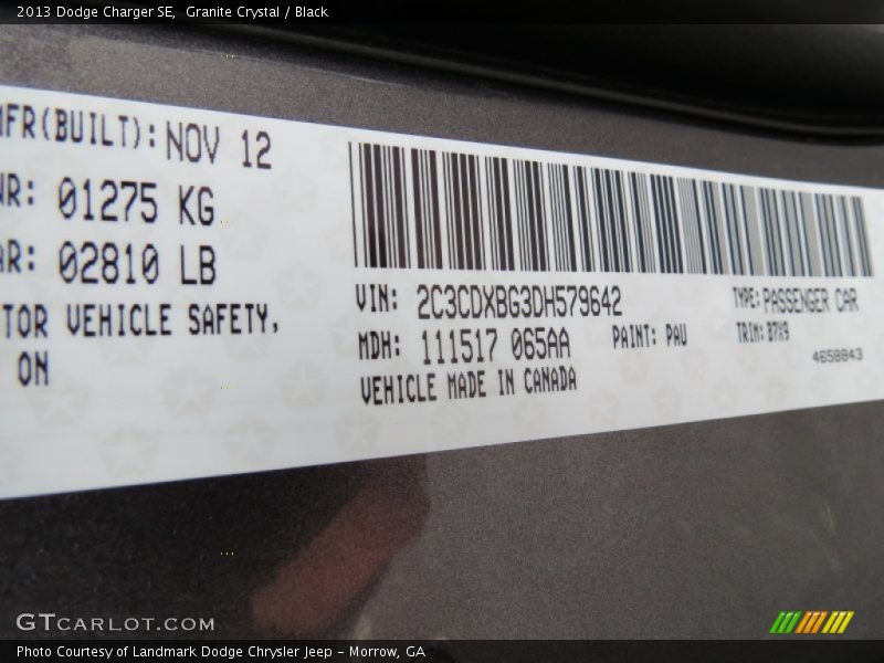 Granite Crystal / Black 2013 Dodge Charger SE
