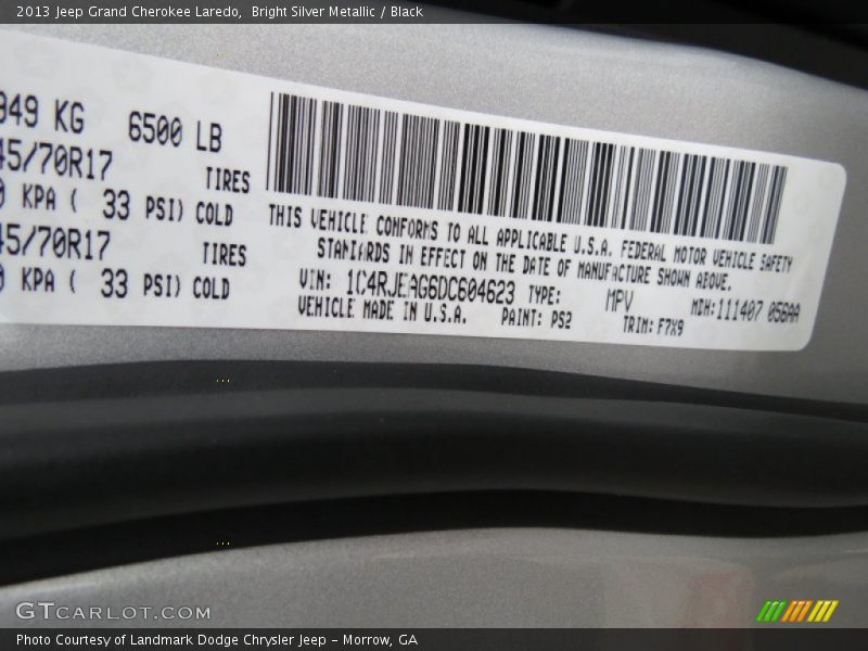 Bright Silver Metallic / Black 2013 Jeep Grand Cherokee Laredo