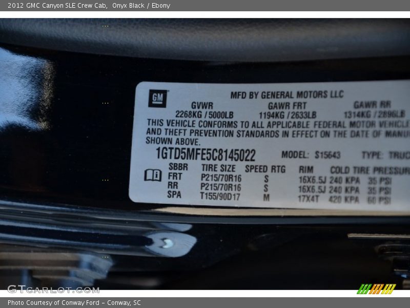 Onyx Black / Ebony 2012 GMC Canyon SLE Crew Cab