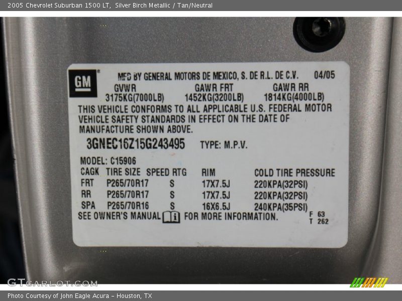 Silver Birch Metallic / Tan/Neutral 2005 Chevrolet Suburban 1500 LT