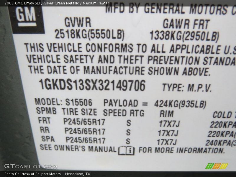 Silver Green Metallic / Medium Pewter 2003 GMC Envoy SLT