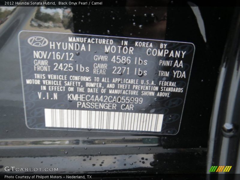 Black Onyx Pearl / Camel 2012 Hyundai Sonata Hybrid