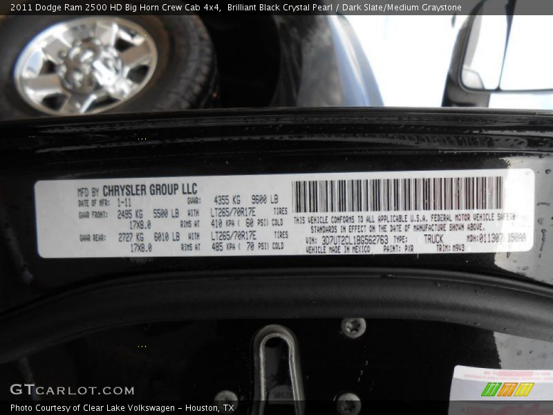 Brilliant Black Crystal Pearl / Dark Slate/Medium Graystone 2011 Dodge Ram 2500 HD Big Horn Crew Cab 4x4