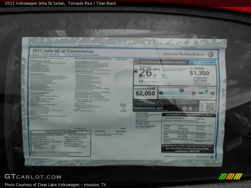  2013 Jetta SE Sedan Window Sticker
