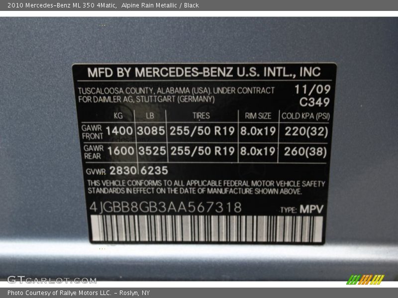 Alpine Rain Metallic / Black 2010 Mercedes-Benz ML 350 4Matic