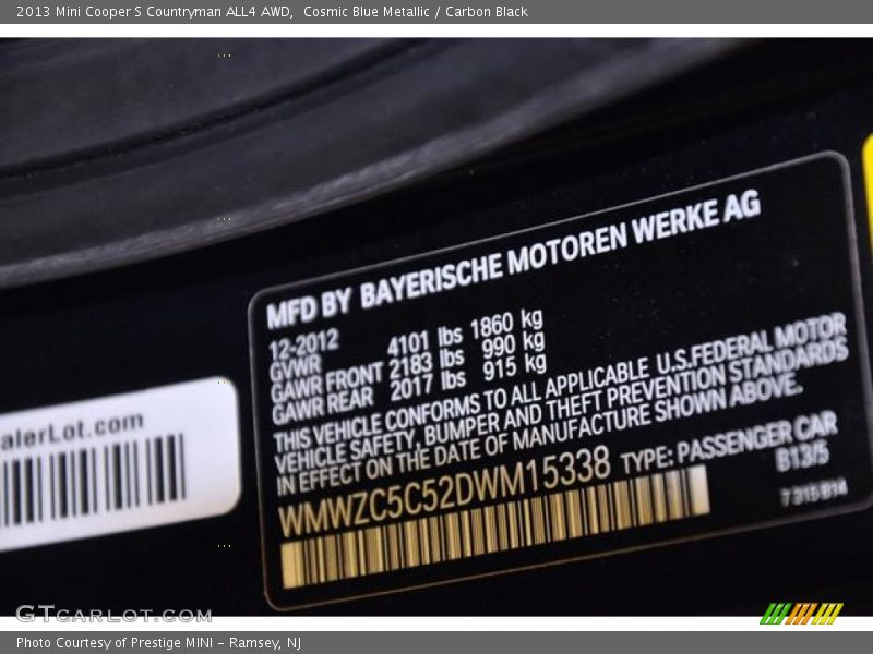 2013 Cooper S Countryman ALL4 AWD Cosmic Blue Metallic Color Code B13