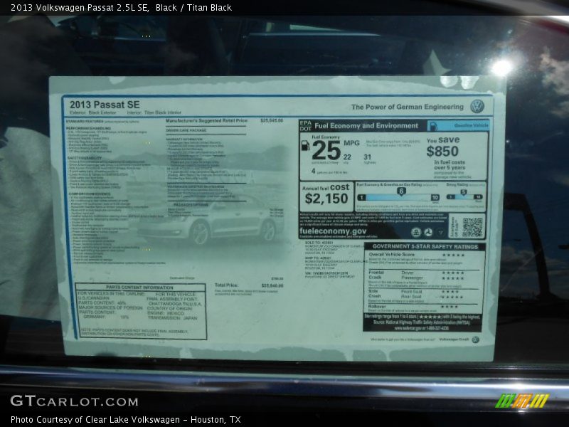 Black / Titan Black 2013 Volkswagen Passat 2.5L SE
