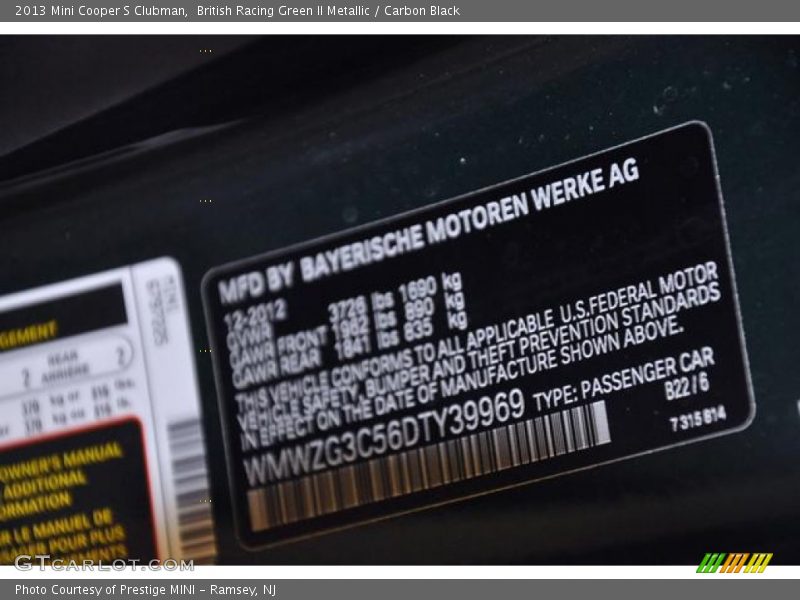 2013 Cooper S Clubman British Racing Green II Metallic Color Code B22