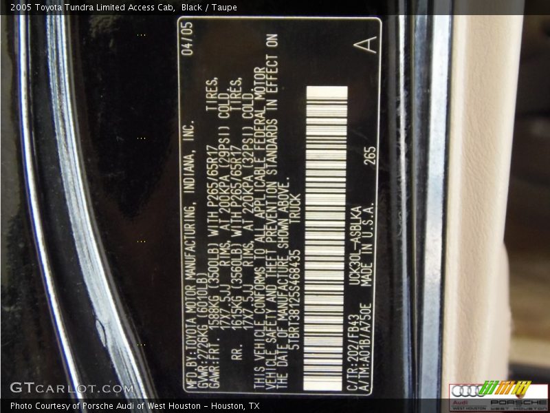 Black / Taupe 2005 Toyota Tundra Limited Access Cab