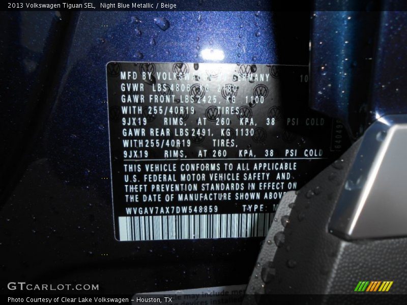 Night Blue Metallic / Beige 2013 Volkswagen Tiguan SEL