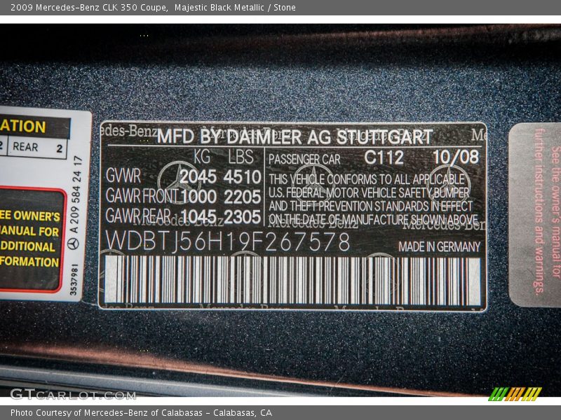 2009 CLK 350 Coupe Majestic Black Metallic Color Code 112