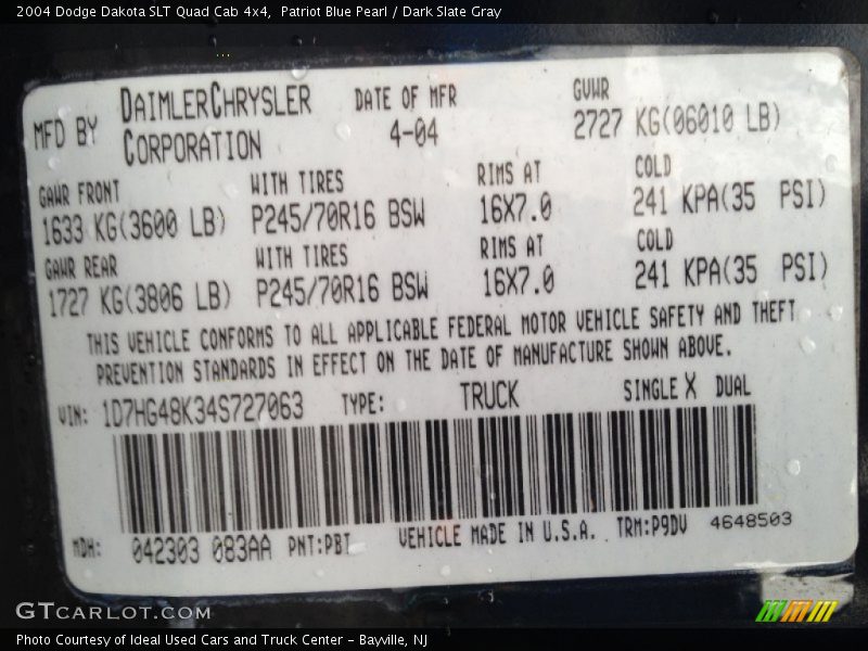 Patriot Blue Pearl / Dark Slate Gray 2004 Dodge Dakota SLT Quad Cab 4x4