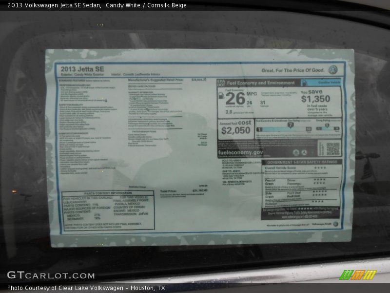 Candy White / Cornsilk Beige 2013 Volkswagen Jetta SE Sedan