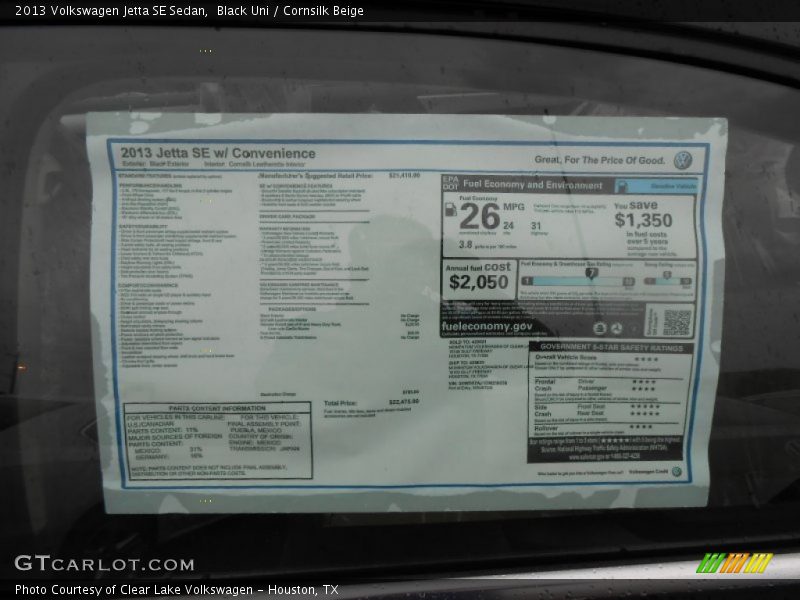 Black Uni / Cornsilk Beige 2013 Volkswagen Jetta SE Sedan