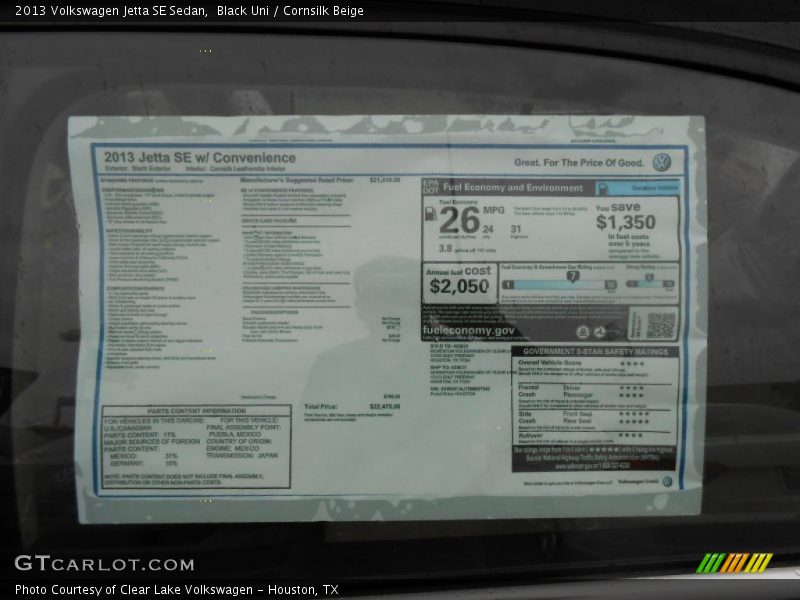 Black Uni / Cornsilk Beige 2013 Volkswagen Jetta SE Sedan