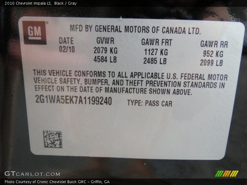 Black / Gray 2010 Chevrolet Impala LS