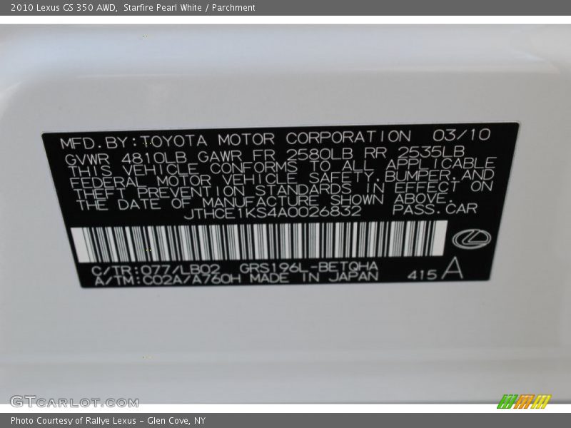Starfire Pearl White / Parchment 2010 Lexus GS 350 AWD