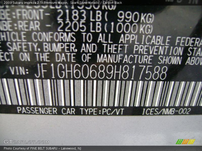Spark Silver Metallic / Carbon Black 2009 Subaru Impreza 2.5i Premium Wagon