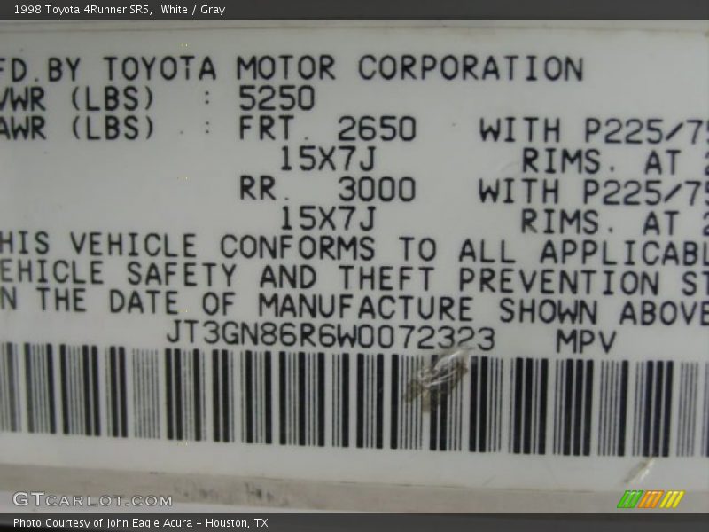 White / Gray 1998 Toyota 4Runner SR5