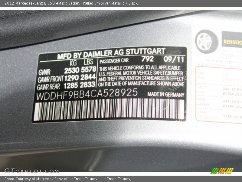 2012 E 550 4Matic Sedan Palladium Silver Metallic Color Code 792