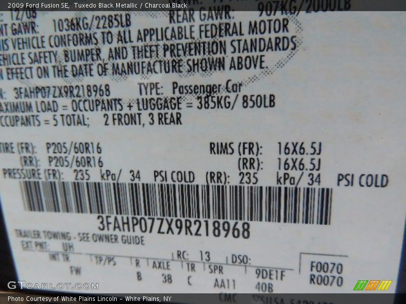 Tuxedo Black Metallic / Charcoal Black 2009 Ford Fusion SE