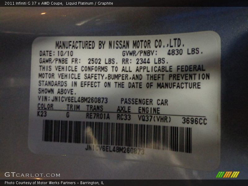 Liquid Platinum / Graphite 2011 Infiniti G 37 x AWD Coupe