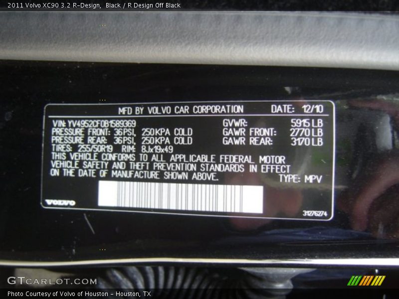 Black / R Design Off Black 2011 Volvo XC90 3.2 R-Design