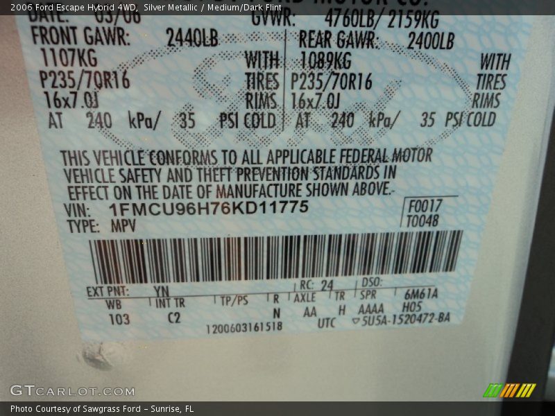 Silver Metallic / Medium/Dark Flint 2006 Ford Escape Hybrid 4WD