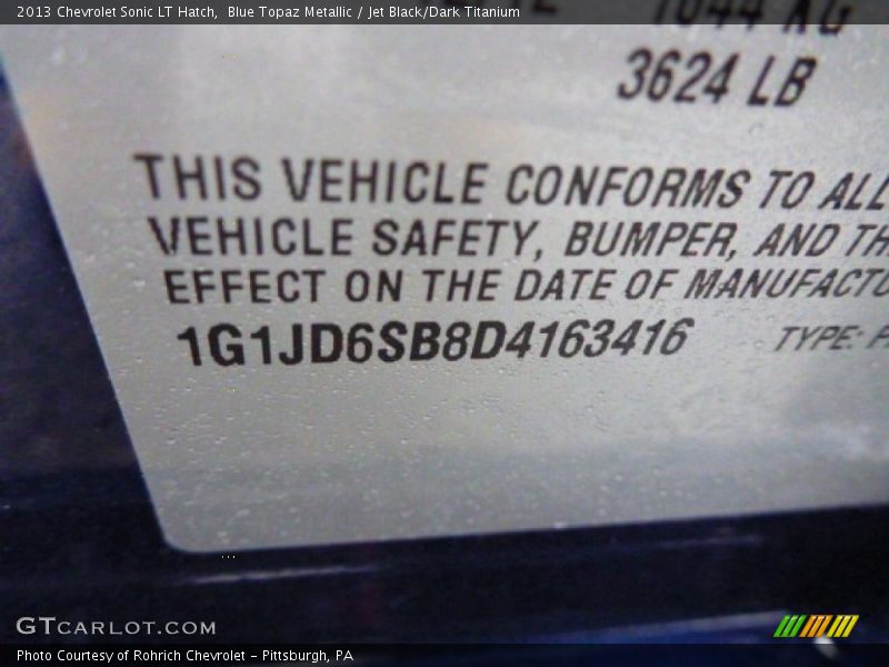 Blue Topaz Metallic / Jet Black/Dark Titanium 2013 Chevrolet Sonic LT Hatch