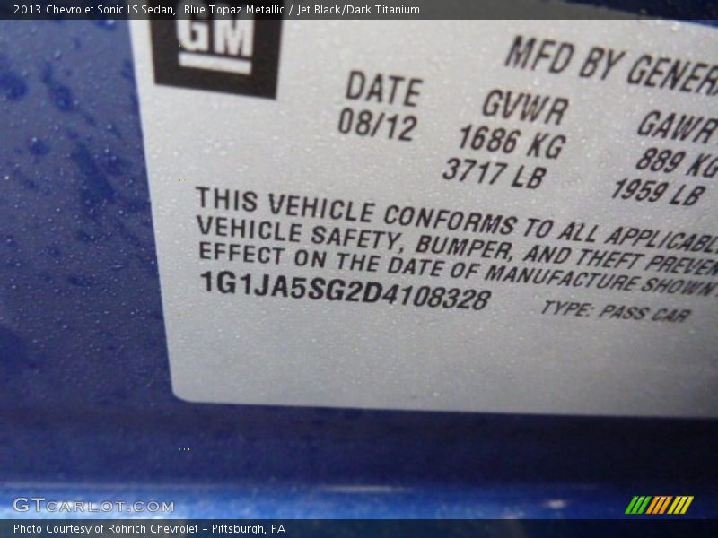 Blue Topaz Metallic / Jet Black/Dark Titanium 2013 Chevrolet Sonic LS Sedan