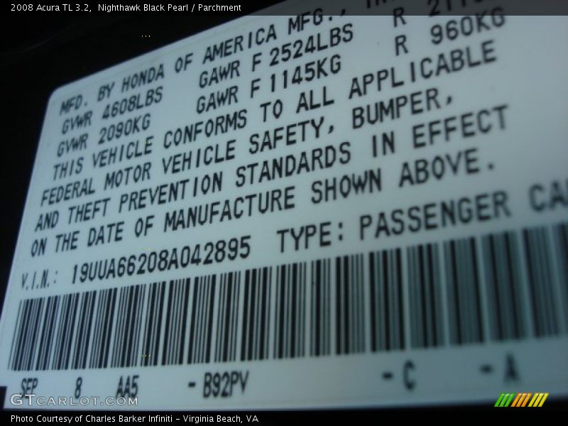 Nighthawk Black Pearl / Parchment 2008 Acura TL 3.2