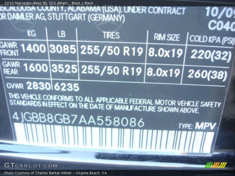Black / Black 2010 Mercedes-Benz ML 350 4Matic