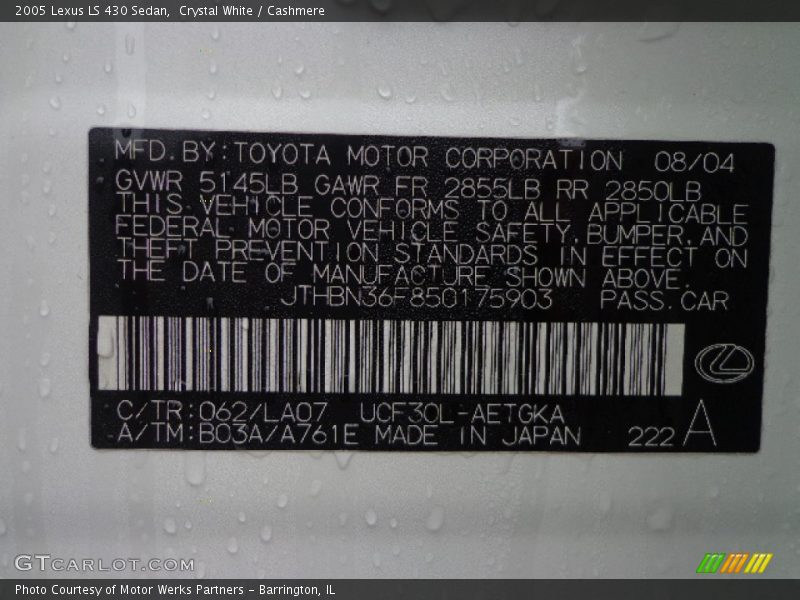 Crystal White / Cashmere 2005 Lexus LS 430 Sedan